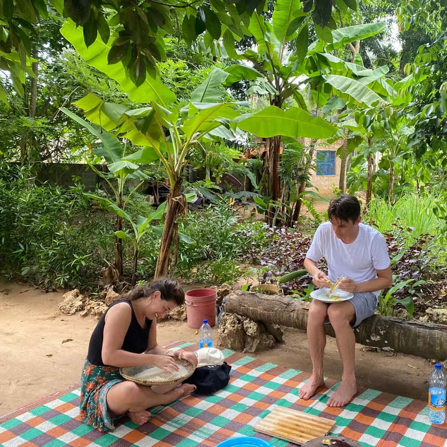 A couple enjoying the best moment in private cooking class in Zanzibar